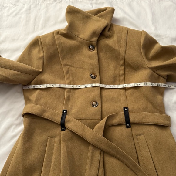 Khaki single breasted lapel collar A-line pleated flare belted pea coat - Picture 9 of 12